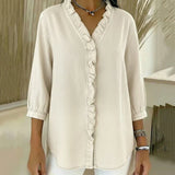 Blusa de V com Renda e Toque Suave