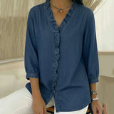 Blusa de V com Renda e Toque Suave